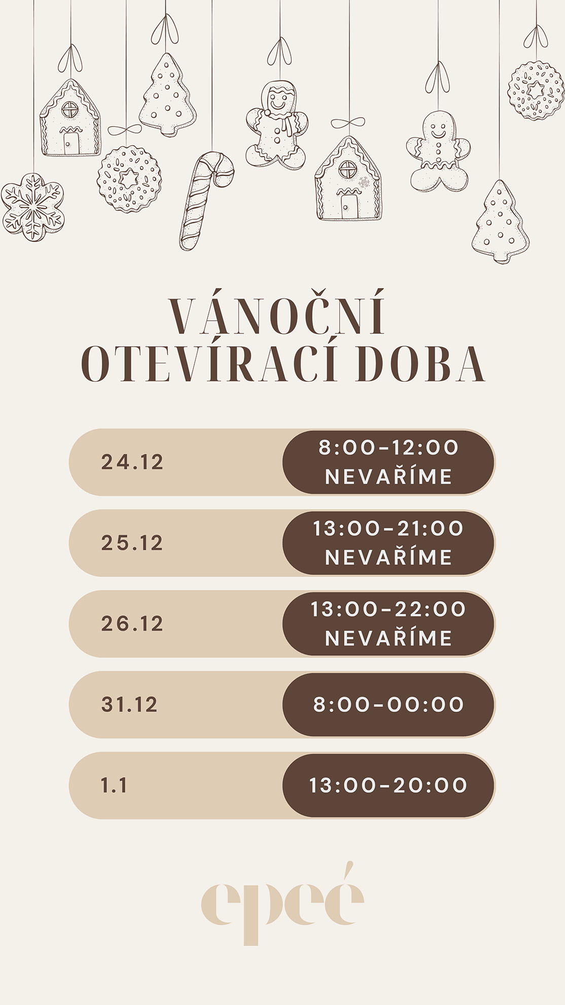 Eppé Café - Kavárna Pardubice - Vánoční otevírací doba